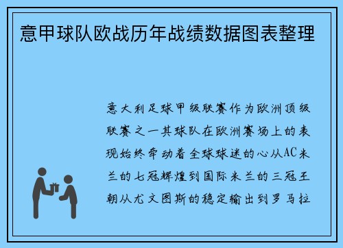 意甲球队欧战历年战绩数据图表整理