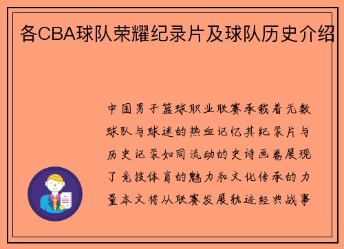 各CBA球队荣耀纪录片及球队历史介绍